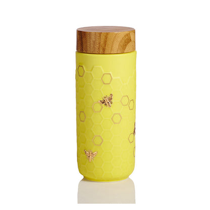 Honey Bee Ceramic Travel Mug / Gold 12.3 oz-8